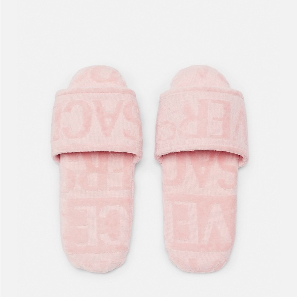 Versace Soft Pink Slide ALLOVER Slippers NWT